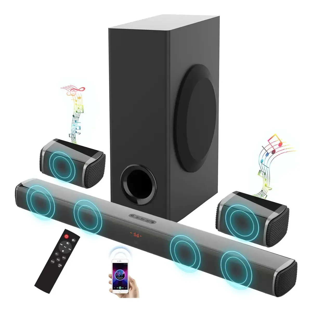 BLUEDREAMER - Sound Bar 5.1 Teatro En Casa con Subwoofer, Barra Sonido Home Theater, Bocina Barra para TV