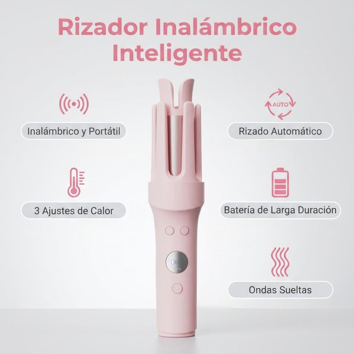 UMEXUS - Rizador de pelo inalámbrico 32mm con carga USB-C 2600mAh - Rosado