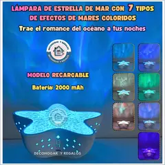 GENERICO - Lámpara Proyector Nocturna Led Estrella de Mar, 7 Colores, Recargable