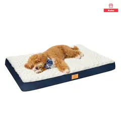 KOBA - Cama Antiestrés Para Perros Gatos Con Colchón Ortopédico Talla M 75x50cm Color Beige Con Azul