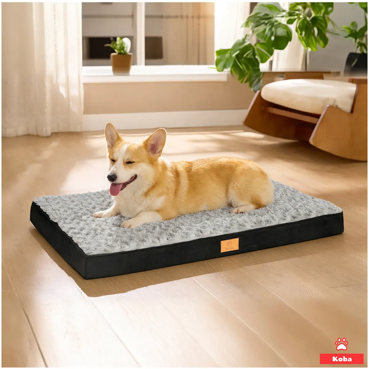 KOBA - Cama Antiestrés Para Perros Gatos Con Colchón Ortopédico Talla M 75x50cm Color Marengo Con Negro