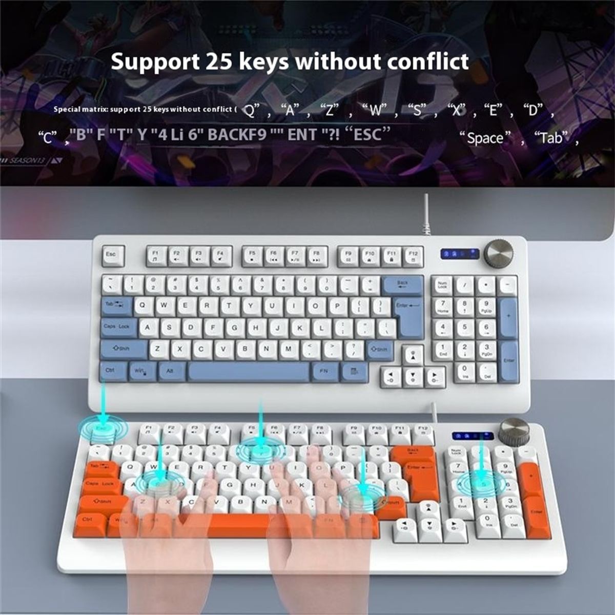 BLUEDREAMER - Teclado con cable y retroiluminación RGB de 93 teclas para PC de oficina y juegos