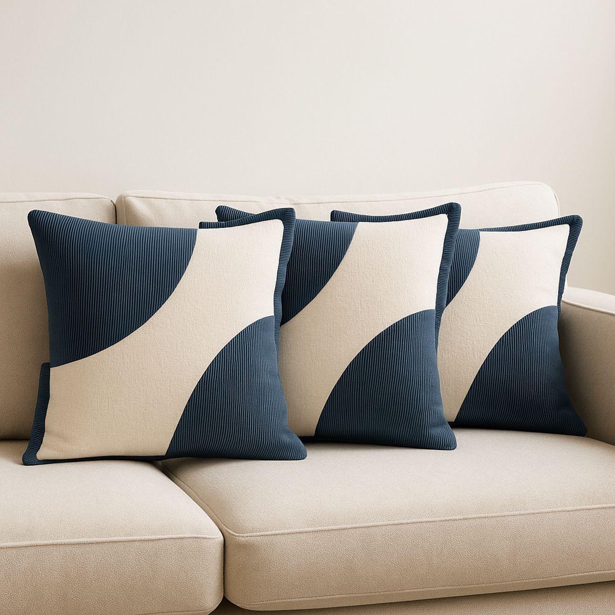 ARMONIA - Set 3 Fundas Decorativas Felpa Azul Bicolor 45x45cm 686
