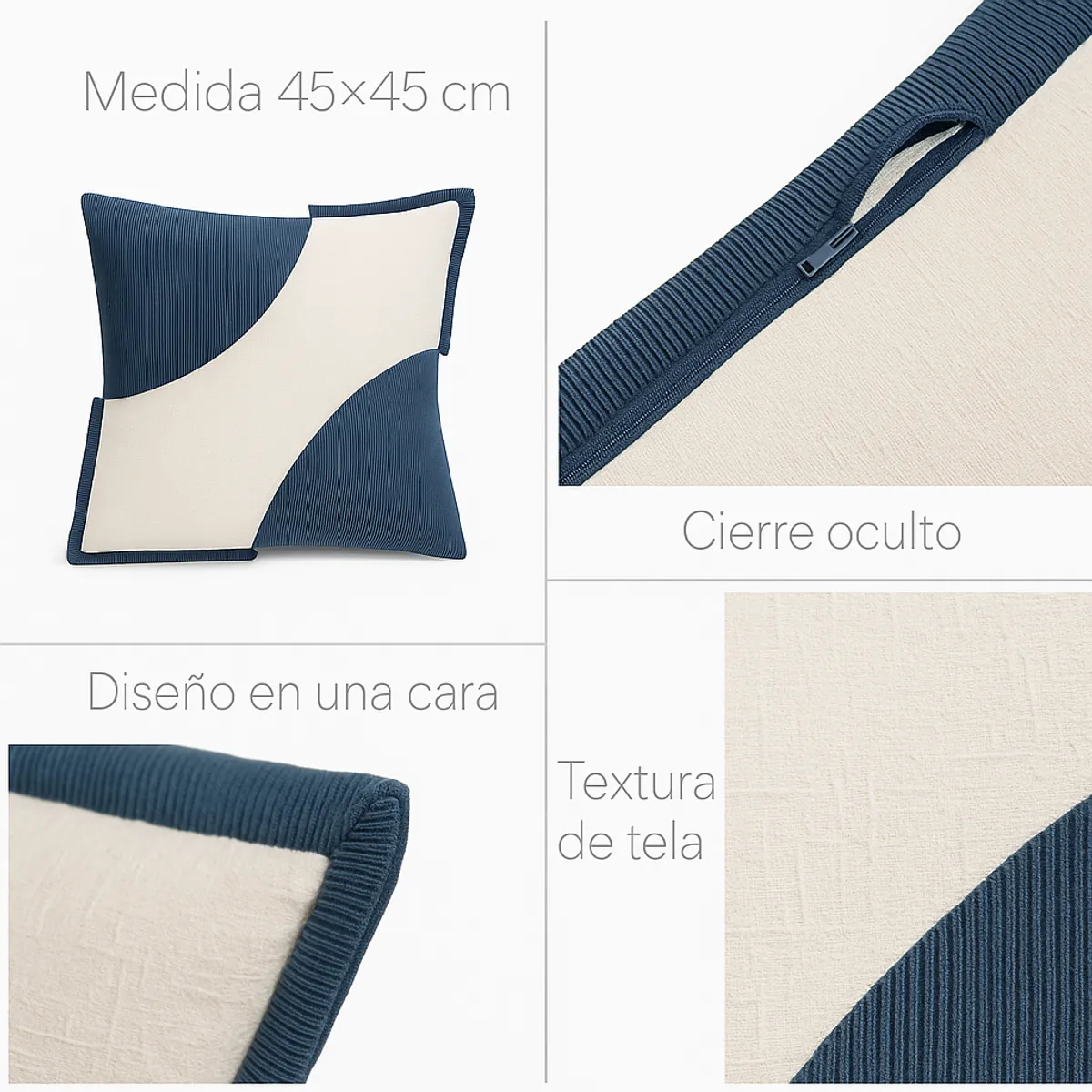ARMONIA - Pack x3 Fundas Felpa Azul Bicolor 45x45cm Decorativa 686