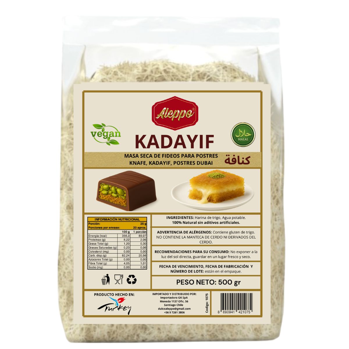 ALEPPO - Masa Filo Kataifi Kunafa Knafeh Knafe Kenaf Kataifi  Marca ALEPPO ® Chocolate Dubái