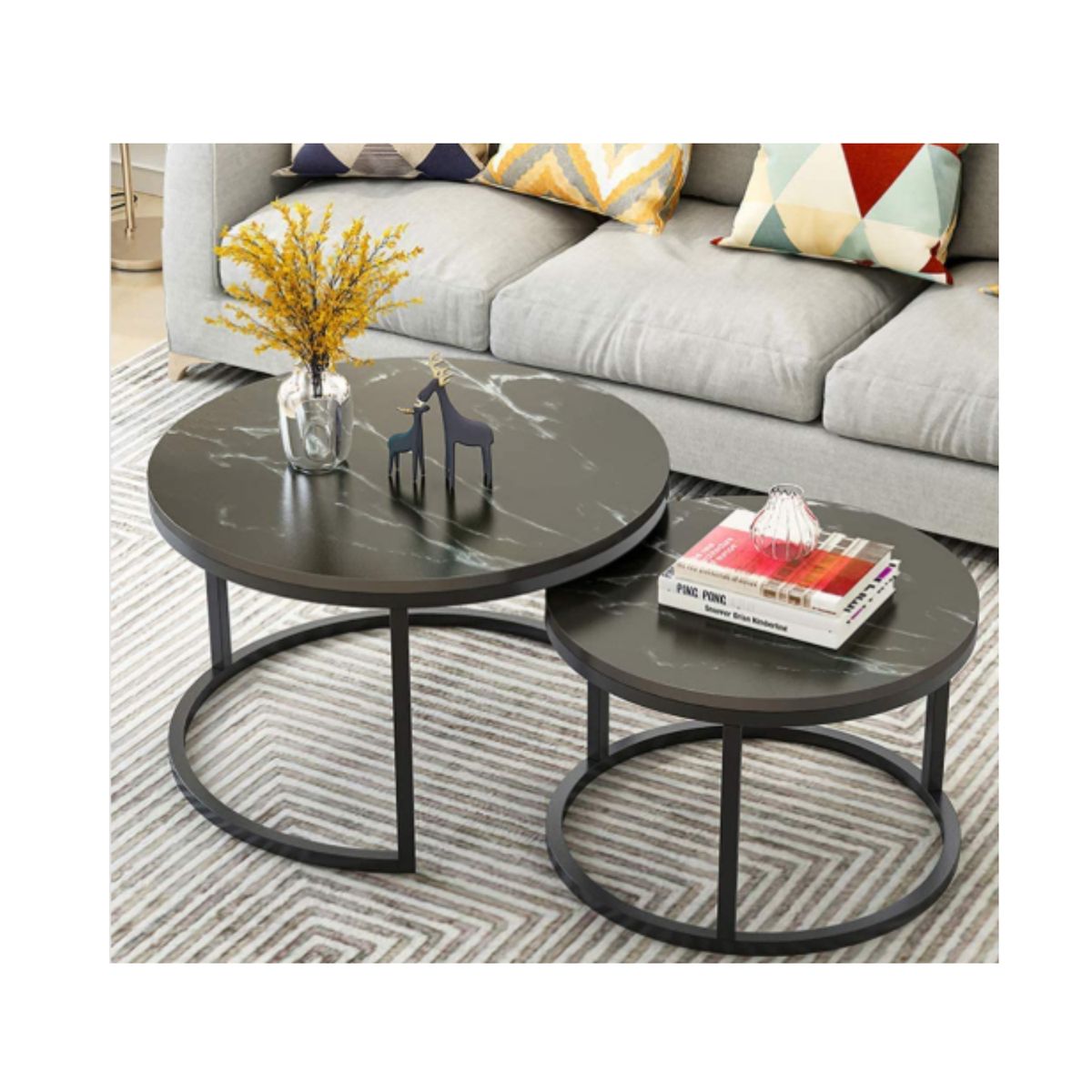 GENERICO - Mesa De Centro Auxiliar Doble Melamina 70x50cm 34x40cm Negro