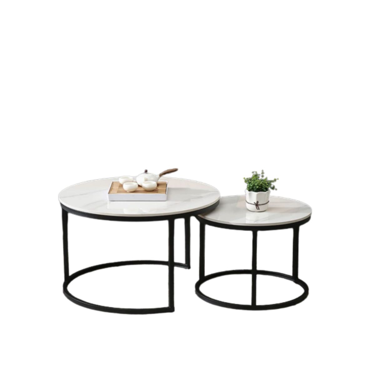 GENERICO - Mesa De Centro Auxiliar Doble Melamina 70x50cm 34x40cm Blanco con Negro