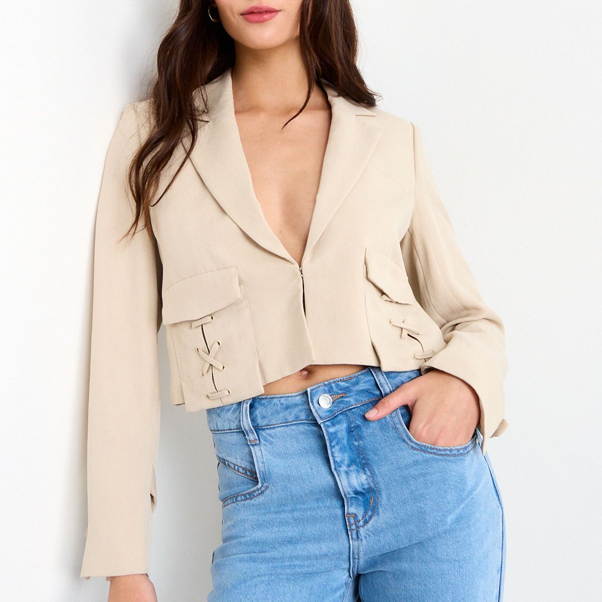 IO - Blazer Liso Mujer Beige Io