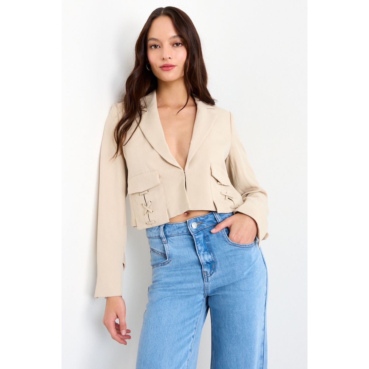 IO - Blazer Liso Mujer Beige Io