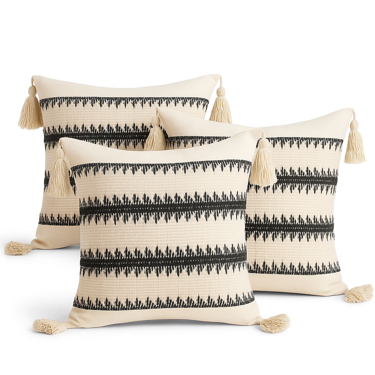 ARMONIA - Pack x3 Fundas Boho Beige con Borlas 45x45cm Moderna 786