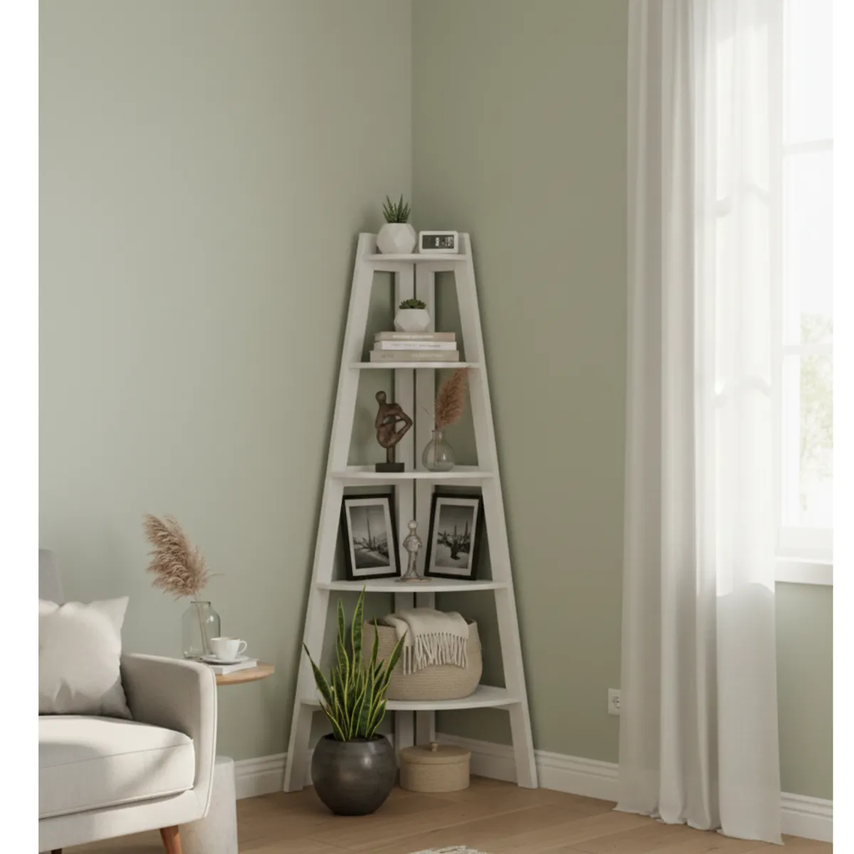 GENERICO - Organizador Esquinero Estante Librero 5 Niveles Blanco