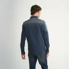 ELLUS - Camisa Denim Bolsillos Azul Oscuro Oxidado