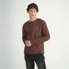 ELLUS - Polera Hombre Manga Larga Con Botones En Cuello