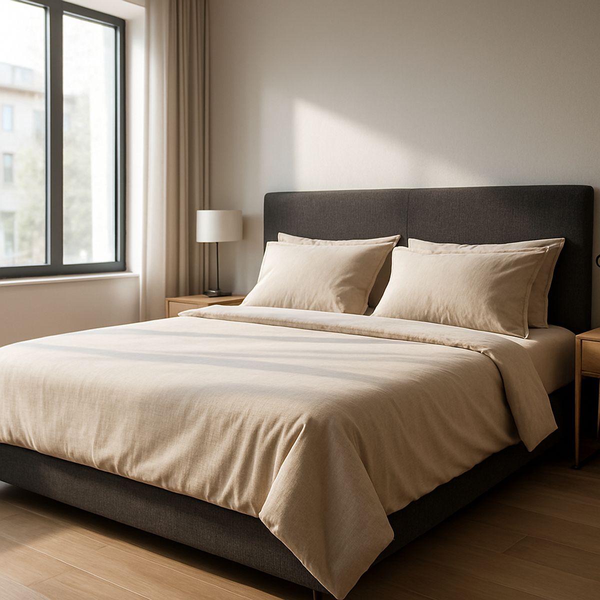 ARMONIA - Sábanas 2 Plazas Beige 800 Hilos Algodón Suave