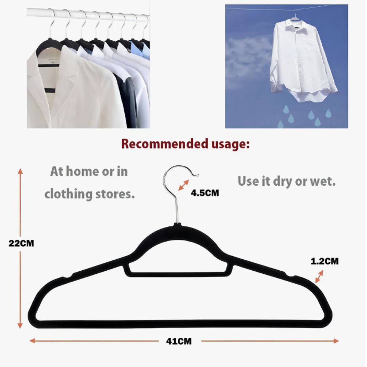 OKAY - Pack 20 Colgadores De Ropa Perchas Terciopelo Antideslizante Color Negro