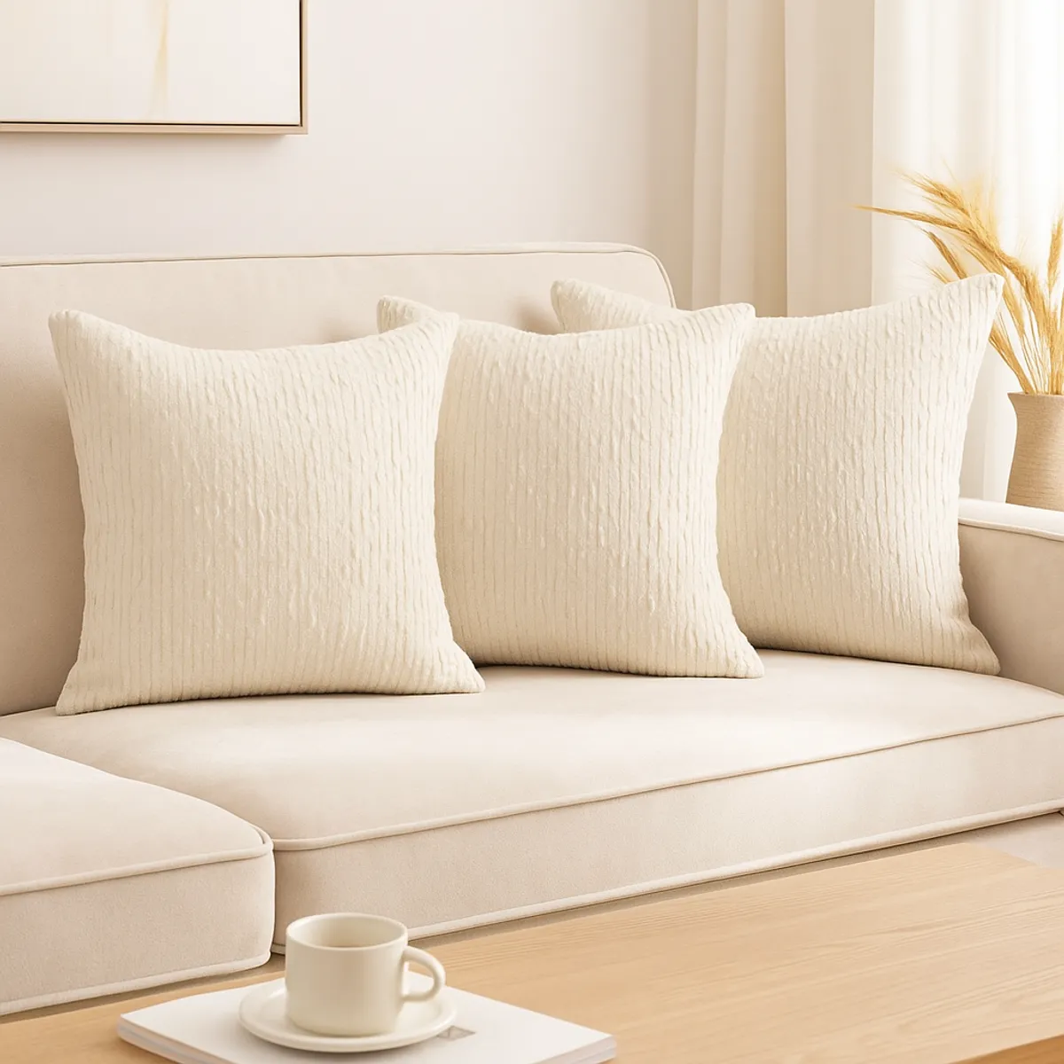ARMONIA - Pack 3 Funda Cojín Estilo Chenille Blanco 45x45 785