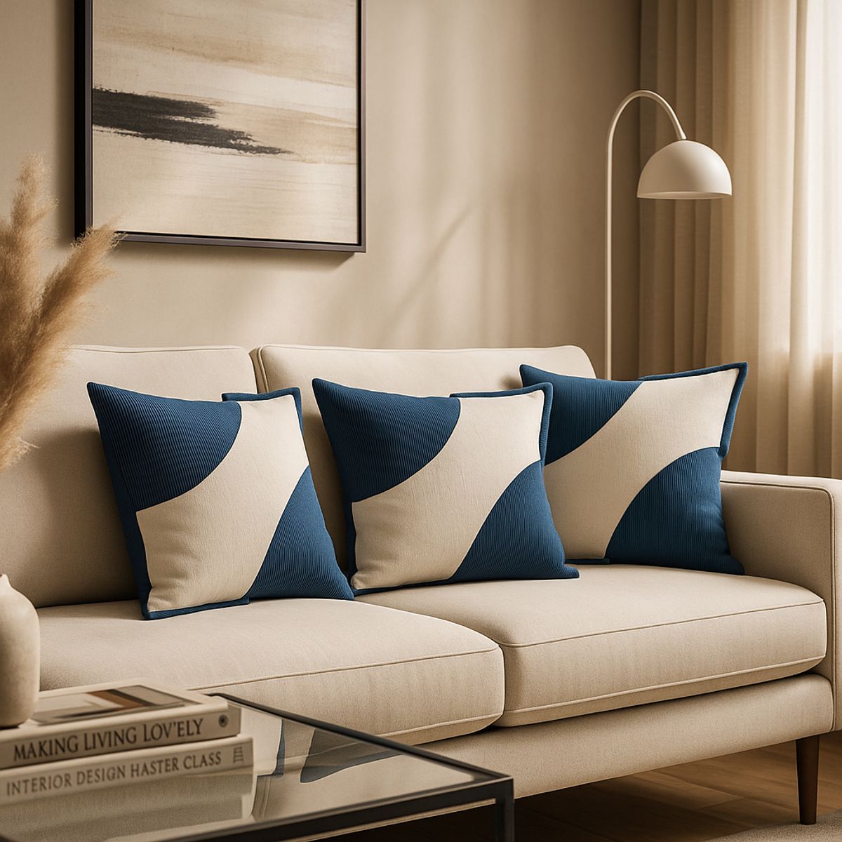 ARMONIA - Juego 3 Fundas Azul Bicolor 45x45cm Estilo Felpa 686