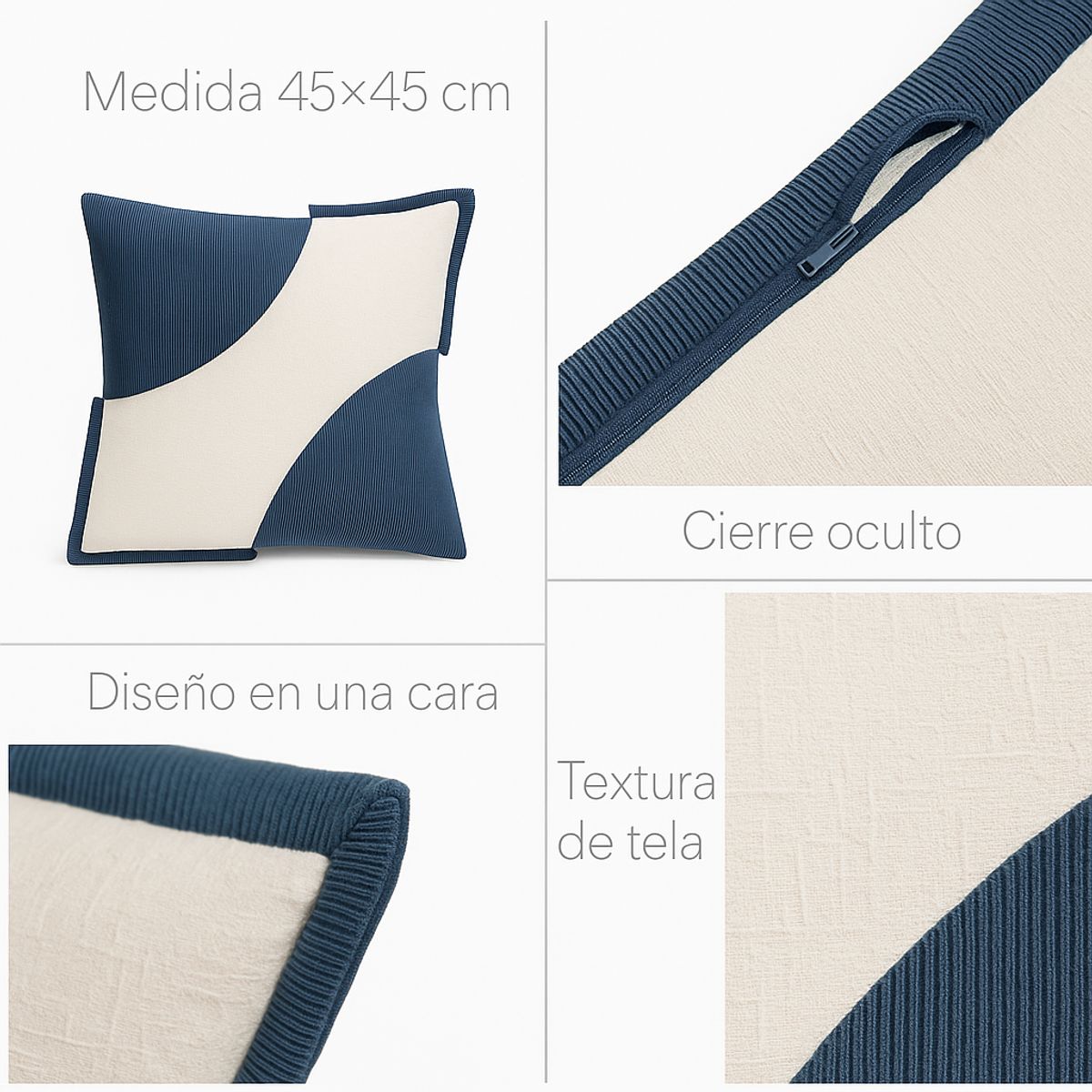 ARMONIA - Juego 3 Fundas Azul Bicolor 45x45cm Estilo Felpa 686