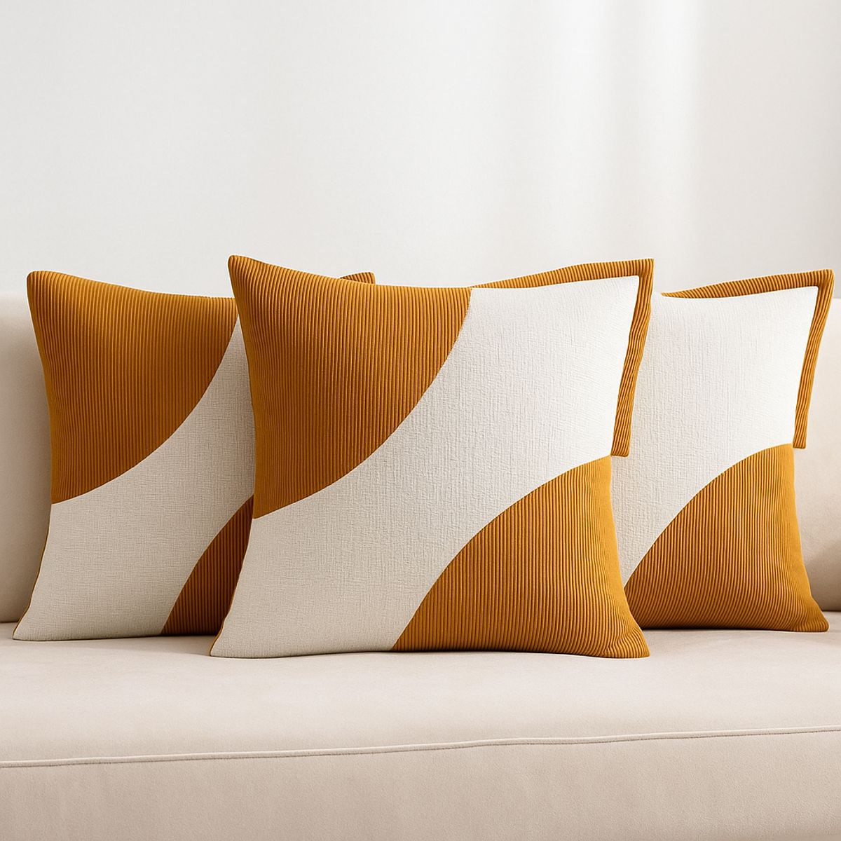 ARMONIA - Pack 3 Fundas Felpa Camel Bicolor 45x45cm Suave 686