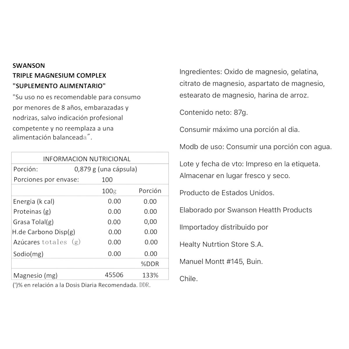 SWANSON - TRIPLE MAGNESIUM COMPLEX 400MG 100 CPS VEGANAS - SWANSON