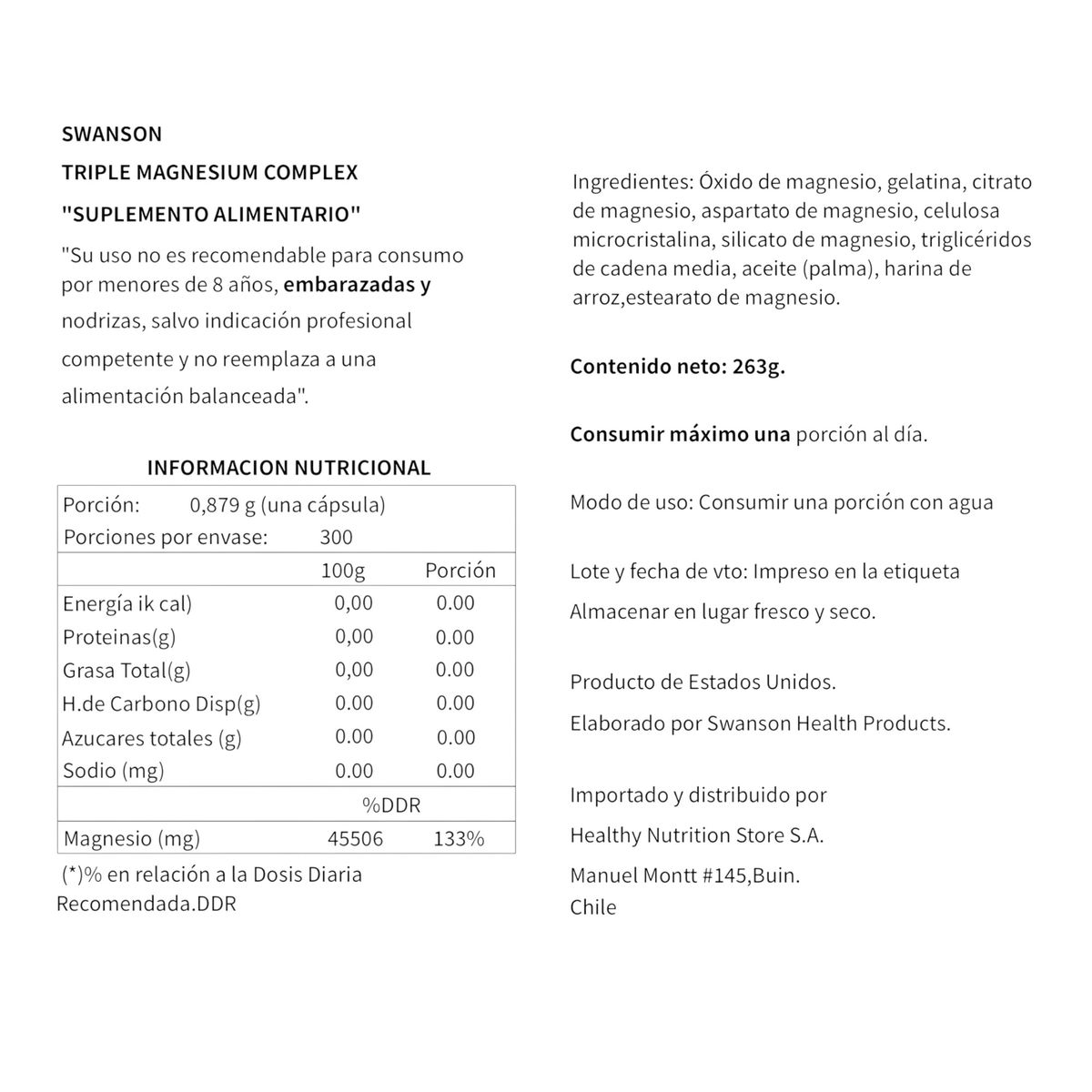 SWANSON - TRIPLE MAGNESIUM COMPLEX 400MG 300 CPS VEGANAS - SWANSON