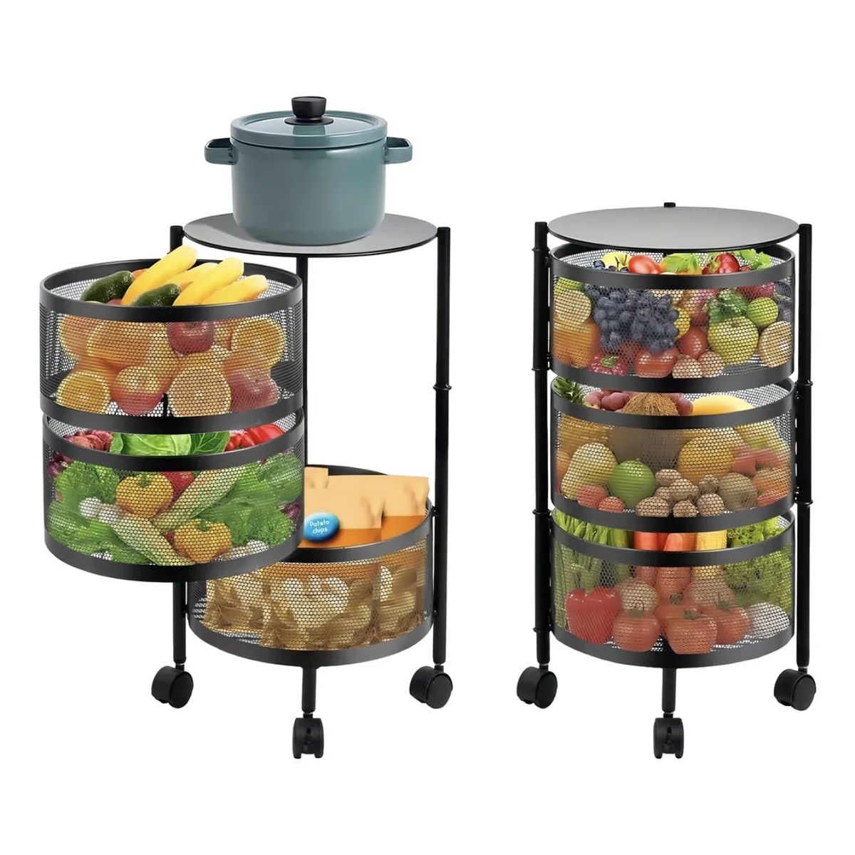 OKAY - Estante Giratorio Organizador Verdulero Frutero Metal 3 Piso Color Negro