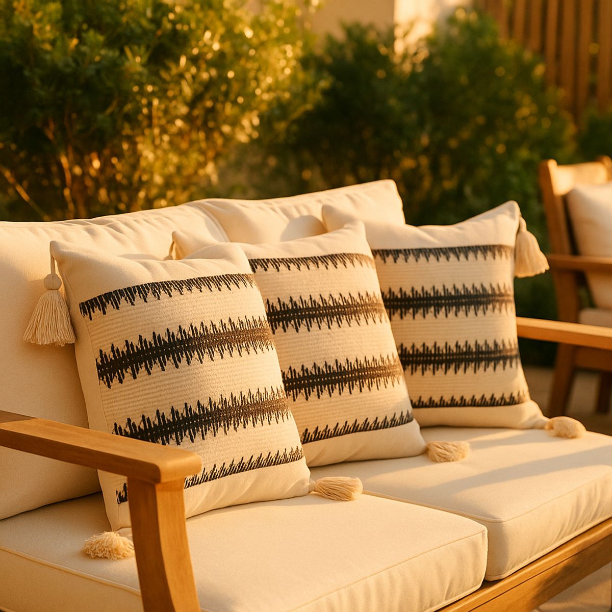 ARMONIA - Juego 3 Fundas Beige Boho con Borlas Decorativa Elegante 786