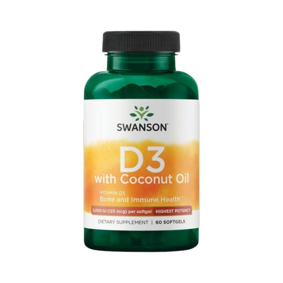 SWANSON - VITAMINA D3 CON ACEITE DE COCO 5000 IU 60 SOFTGELS - SWANSON