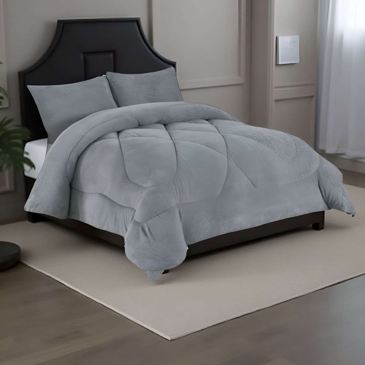 GENERICO - COBERTOR ELEGANTE DE INVIERNO UNICOLOR PLUSH CON CHIPORRO PLAZA Y MEDIA S55