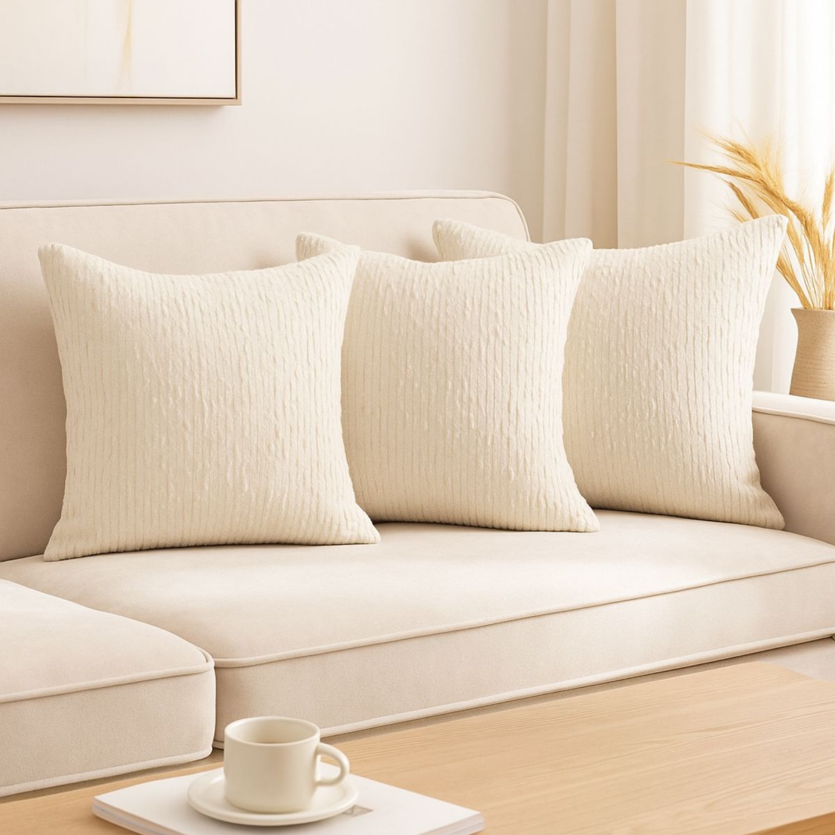 ARMONIA - Pack 3 Funda Cojín Estilo Chenille Blanco 45x45 785