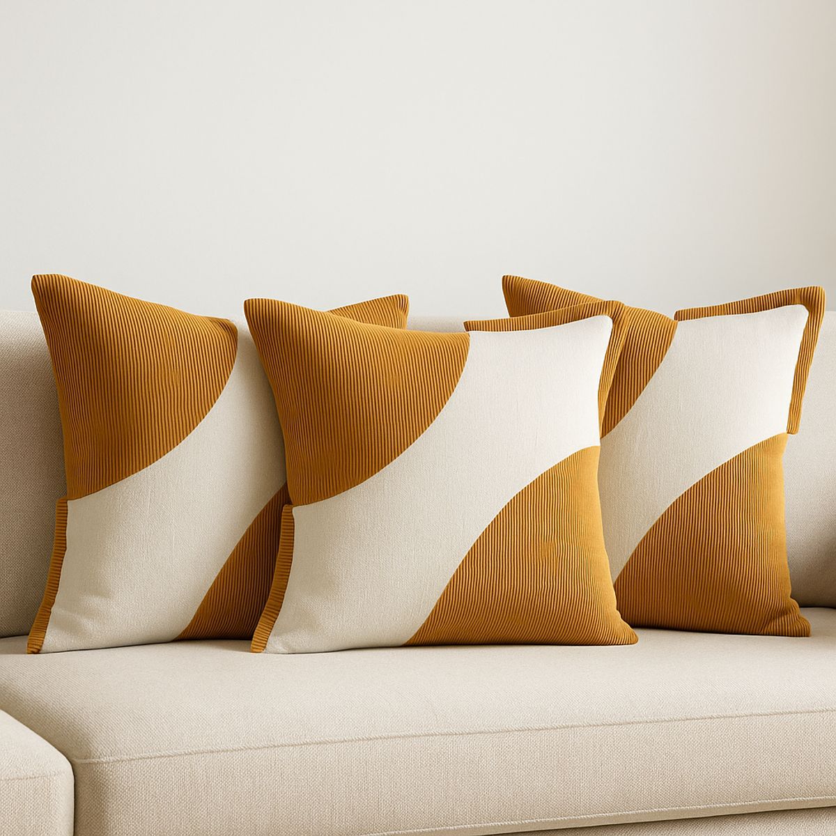 ARMONIA - Pack x3 Fundas Felpa Camel Bicolor 45x45cm Decorativa 686