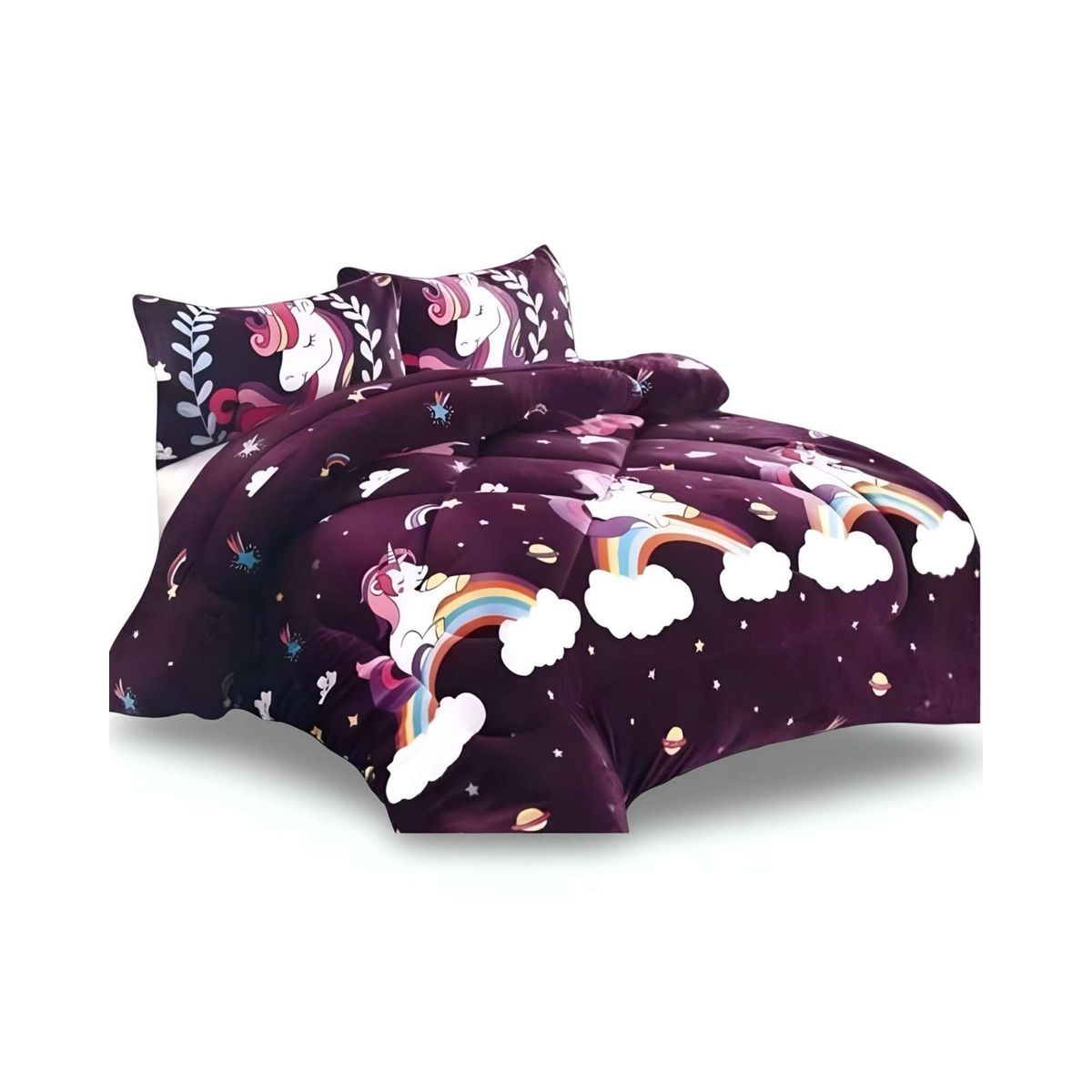 GENERICO - COBERTOR DE INVIERNO DISEÑO UNICORNIO CON ARCOIRIS PLUSH CON CHIPORRO PLAZA Y MEDIA S41