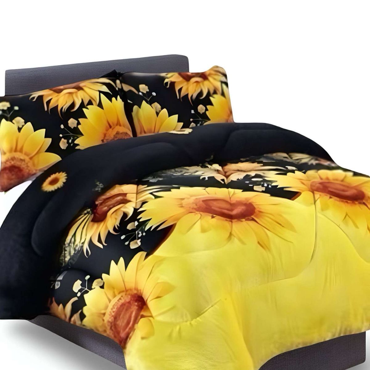 GENERICO - COBERTOR DE INVIERNO DISEÑO GIRASOLES PLUSH CON CHIPORRO PLAZA Y MEDIA S45