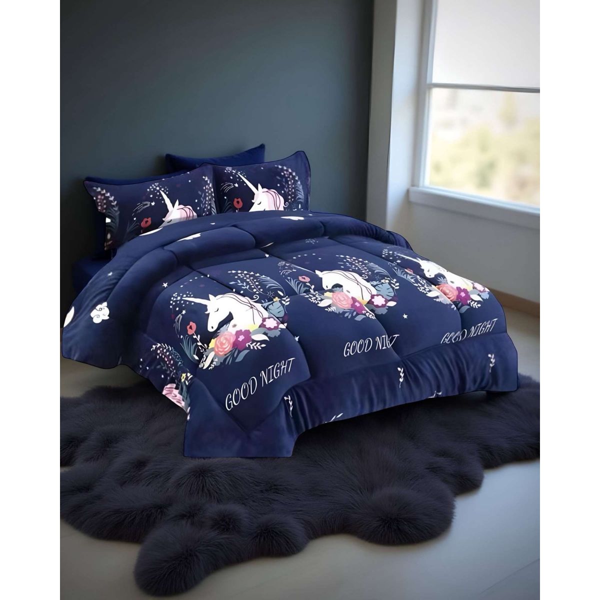 GENERICO - COBERTOR DE INVIERNO UNICORNIO DE NIÑA PLUSH CON CHIPORRO PLAZA Y MEDIA S40