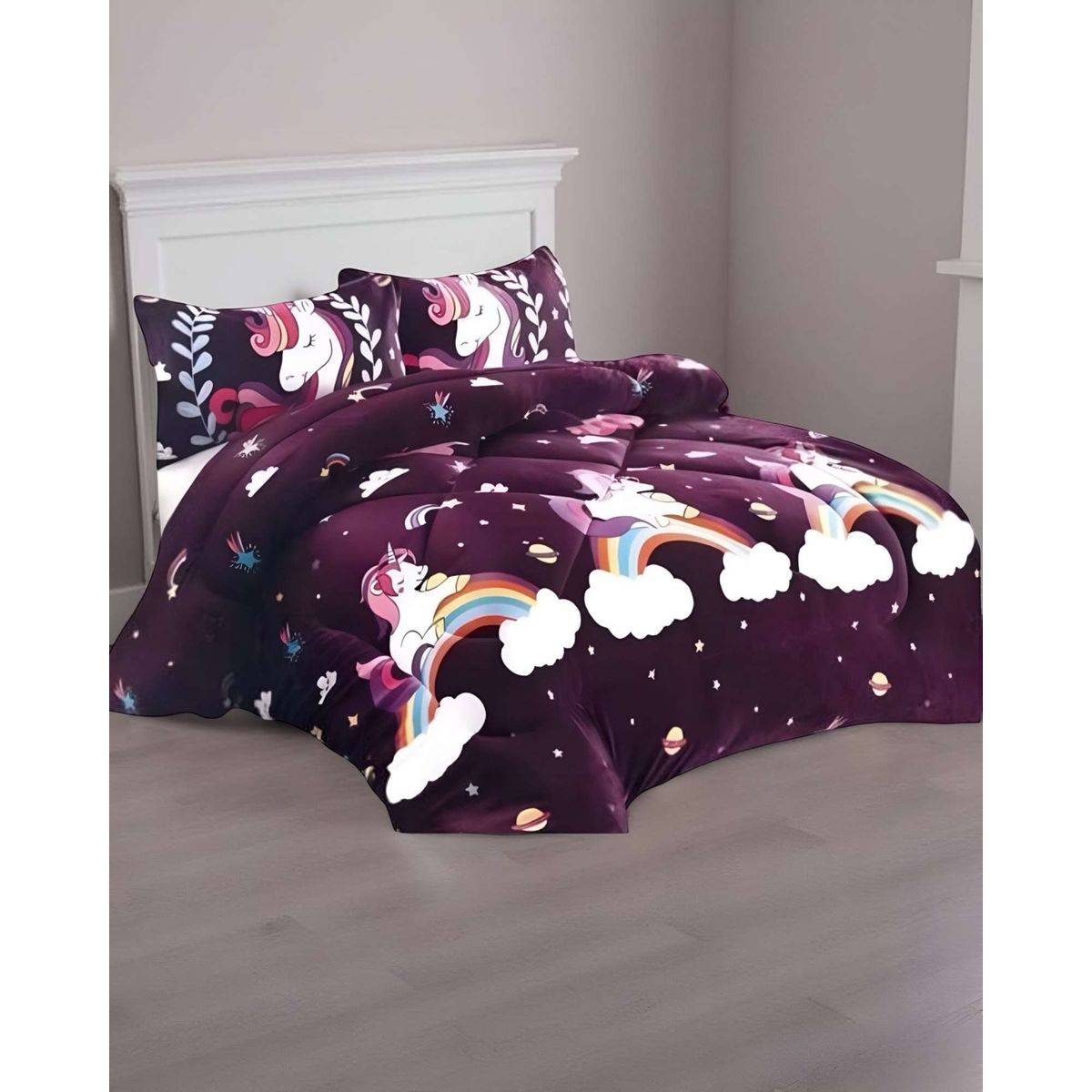 GENERICO - COBERTOR DE INVIERNO UNICORNIO CON ARCOIRIS PLUSH CON CHIPORRO PLAZA Y MEDIA S41