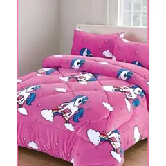 GENERICO - COBERTOR DE INVIERNO DISEÑO UNICORNIO ARCOIRIS PLUSH CON CHIPORRO PLAZA Y MEDIA S42