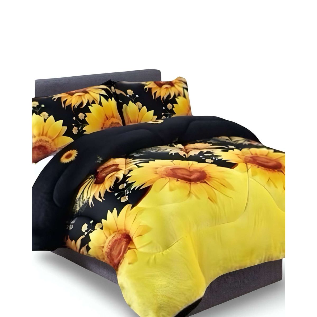 GENERICO - COBERTOR DE INVIERNO DISEÑO GIRASOLES PLUSH CON CHIPORRO PLAZA Y MEDIA S45