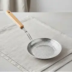 GENERICO - Colador Espumadera Acero Inoxidable Mango Madera 16cm Cocina