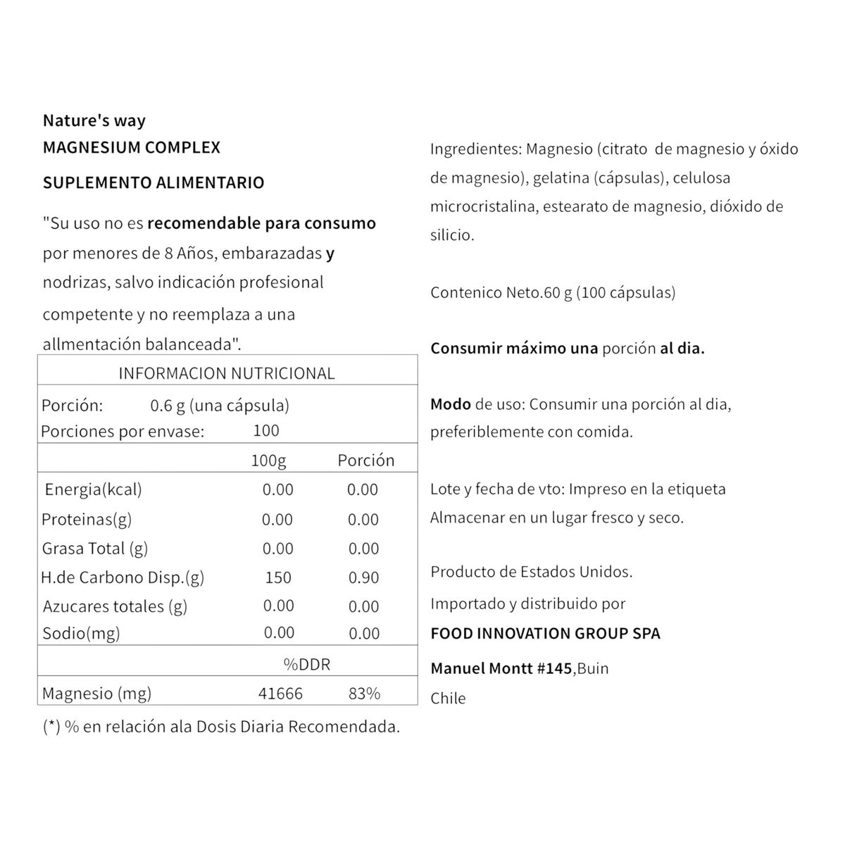 GENERICO - MAGNESIUM COMPLEX 100 CAPSULAS - NATURE'S WAY