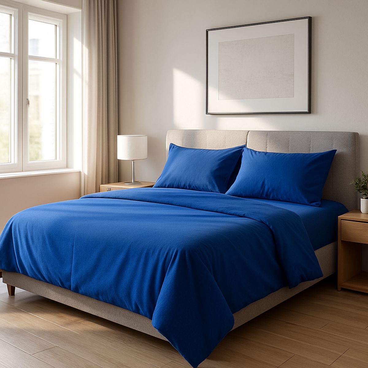 ARMONIA - Juego Sábanas 800 Hilos Azul Rey Liso 25 Plazas