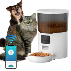 GENERAL - Dispensador Automático Comida Mascotas 4L Programable con Voz y Plato Acero Inox Blanco