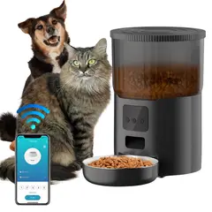 GENERAL - Dispensador Automático Comida Mascotas 4L Programable con Voz y Plato Acero Inox Negro