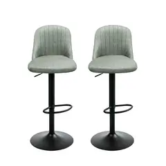 GLOBAL LATIN GROUP - Pack 2 Silla de Bar Moderna Regulable Asiento Tapizado y Base Metálica - Verde