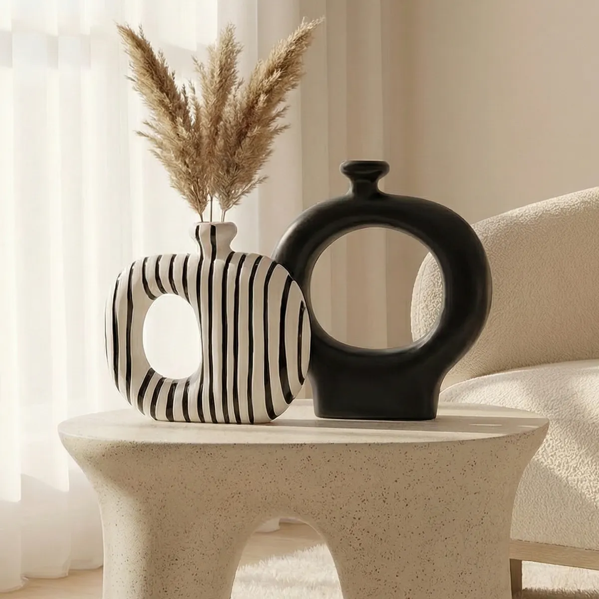 SANTU HOME & DECO - Floreros Modernos de Cerámica Noir Loop