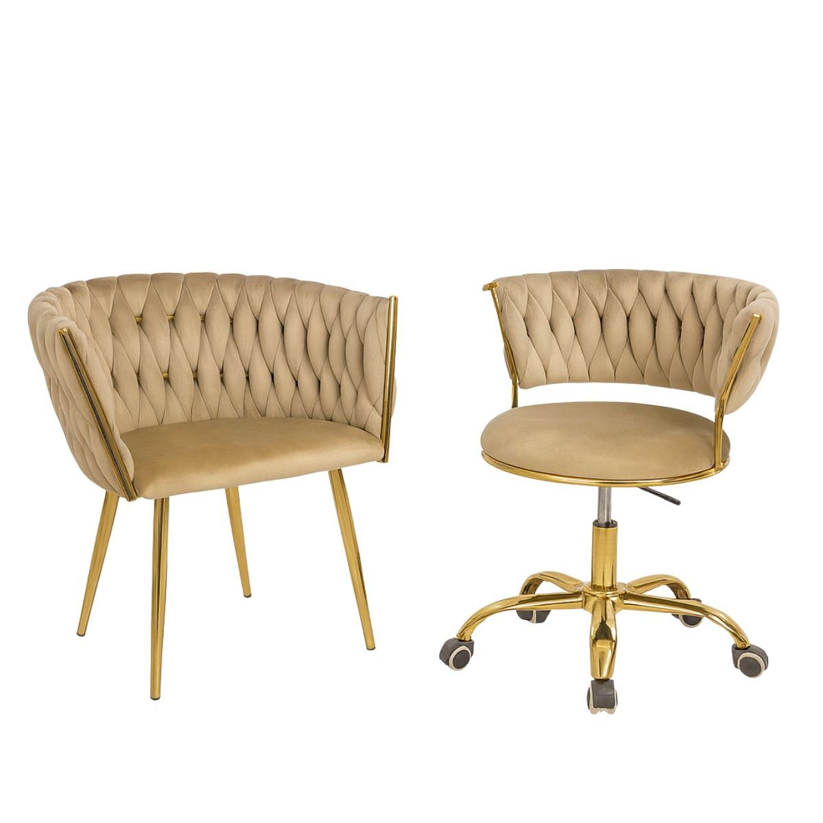 HABITA2 CHILE - Pack 2 sillas Queen Lite Manicurista base metal tapizado terciopelo