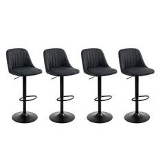 GLOBAL LATIN GROUP - Pack 4 Silla de Bar Moderna Regulable Asiento Tapizado y Base Metálica - Gris