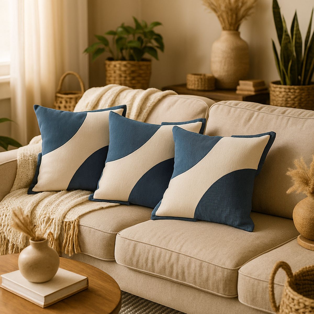 ARMONIA - Pack x3 Fundas Felpa Azul Bicolor 45x45cm Decorativa 686