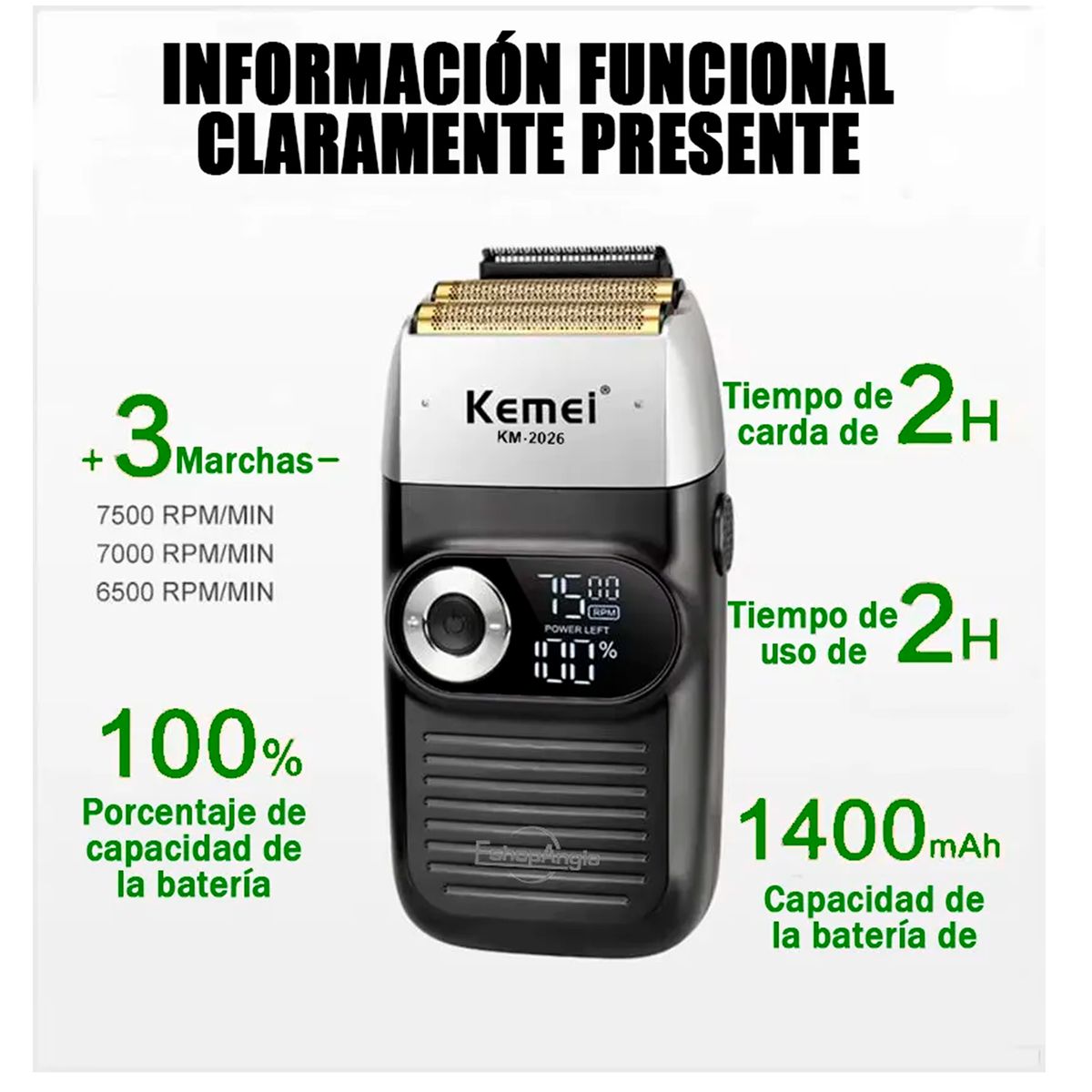 OFERTABKN - Máquina Afeitadora Shaver Kemei Km-2026 Inalámbrica Usb
