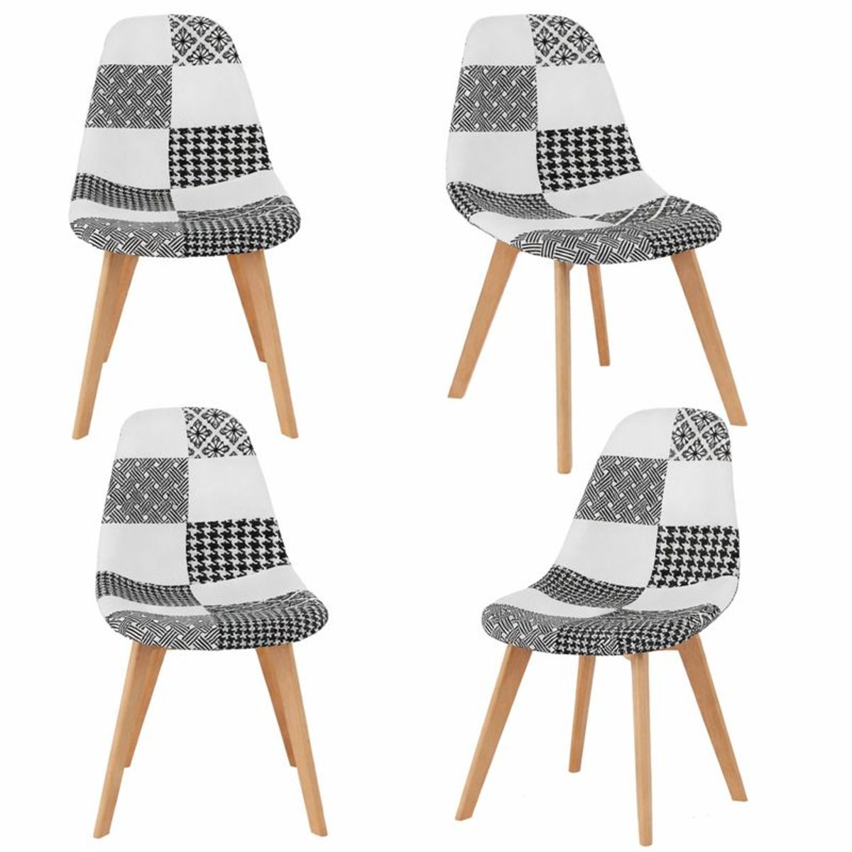 WHITE MARKET - Pack x 4 Silla Eames Patchowork Blanca Negra