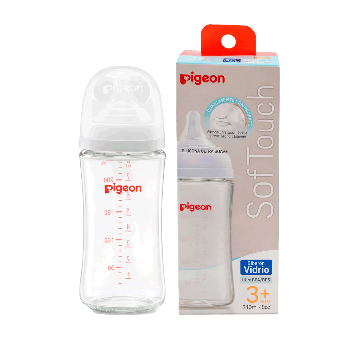 PIGEON - Mamadera Vidrio Softouch Boca Ancha 240ml Edad0+m Pigeon